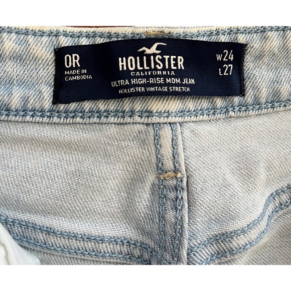 Hollister Ultra High Rise Mom Jeans Light Wash Distressed W24 L27 - Picture 3 of 16
